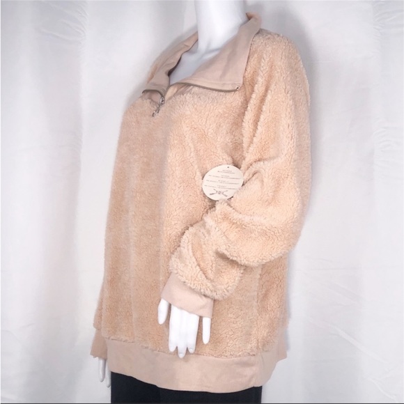Gypsies & Moondust Peach Shearling Quarter Zip Jacket Size XL Super Soft - Picture 5 of 16